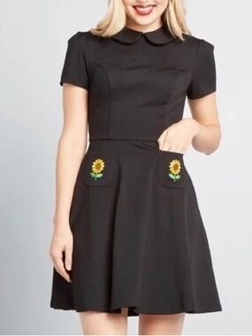 ModCloth Black Dress with Yellow Sunflower Pockets